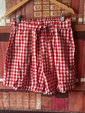 Grace & Emma 2XL Red White Gingham Paperbag Tie Waist Shorts